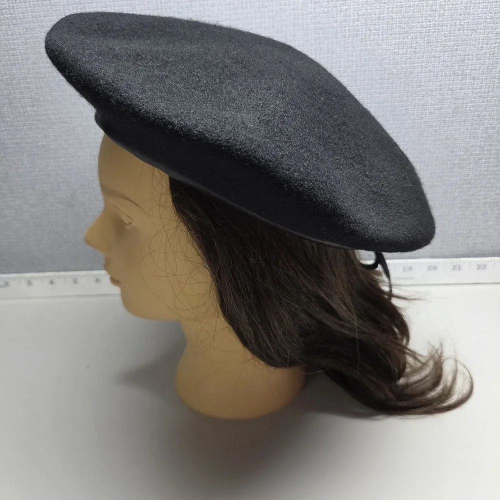 Vintage Hat Black‎ Beret Military Artist French Cap Made In Korea Size M 58 cm